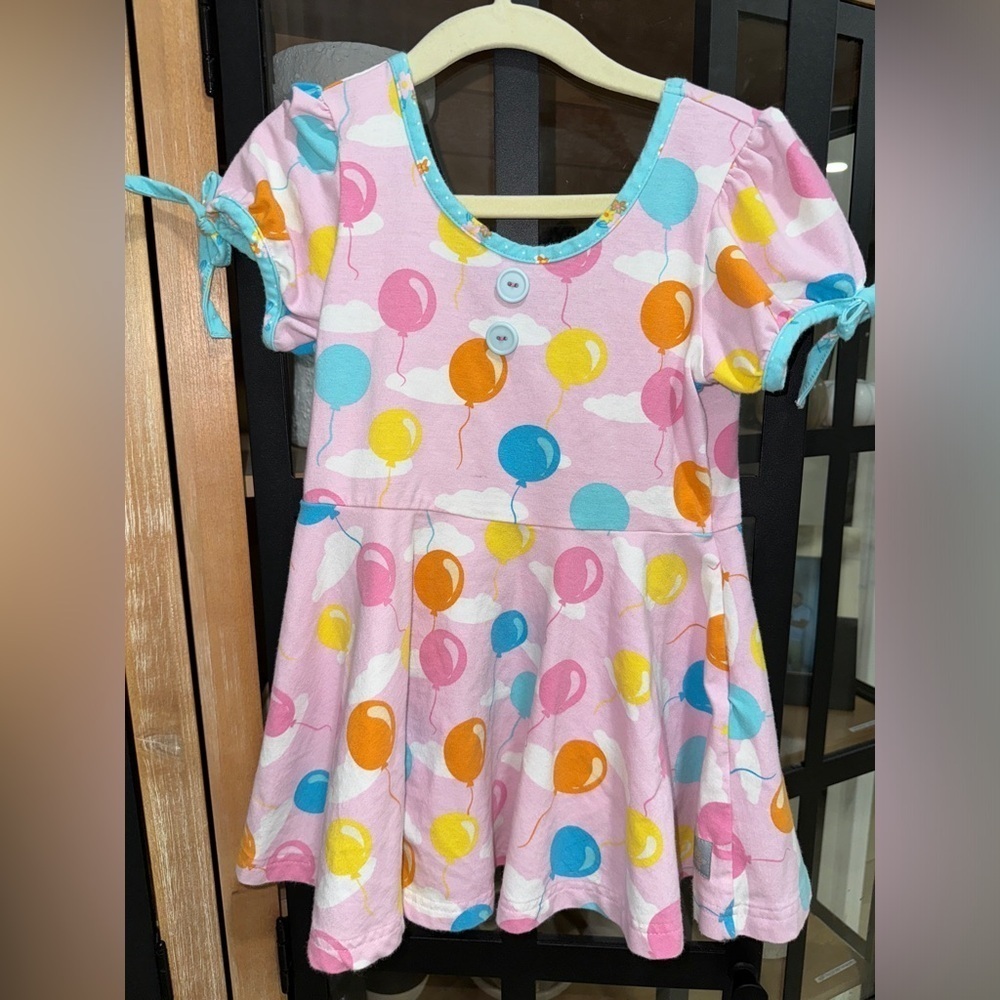 Eleanor Rose birthday balloons dress girls stretchy fit flare rainbow colorful